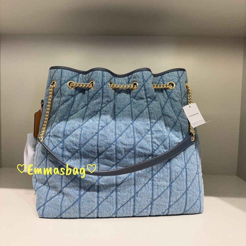 Coach Evelyn Large Shoulder Bag Regenerative Cotton With Quilting CDC01 Indigo - Picture 3 of 7